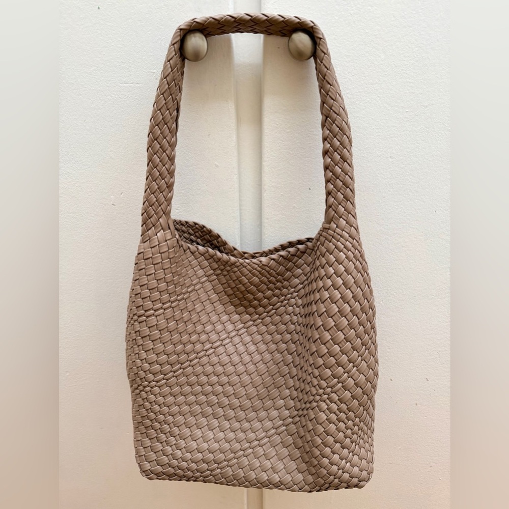Preloved Elegant Tan Woven Tote Bag